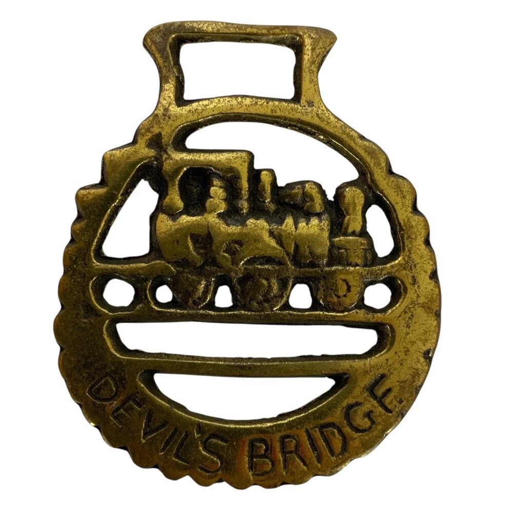Vintage Horse Brass Harness Medallion Train Crossing Devils Bridge England